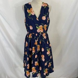 Modcloth Navy Peaches Instant Energy Faux-Wrap Dress Size 12